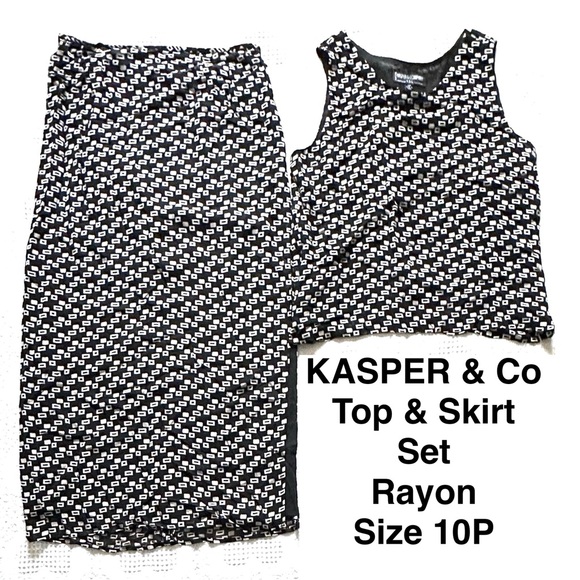 Kasper & Co Black & TAN Tank Top Maxi Skirt Set Spring Summer Ryan Lightweight - Picture 1 of 11